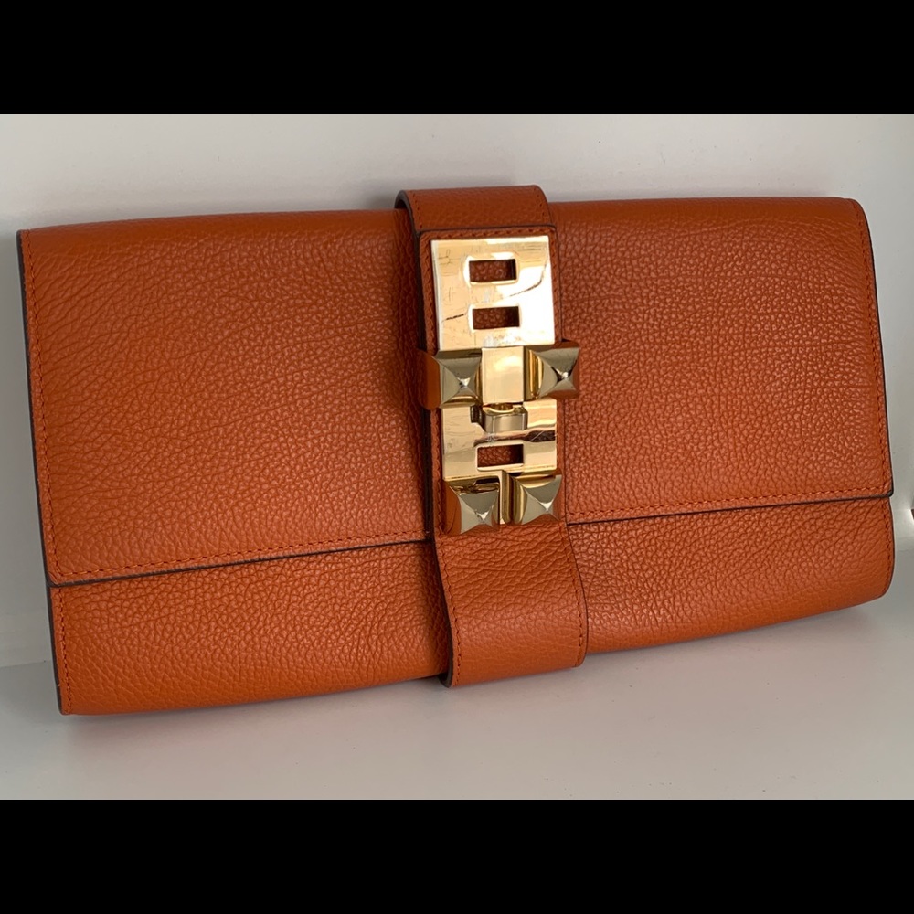 Hermès Orange Leather Clutch